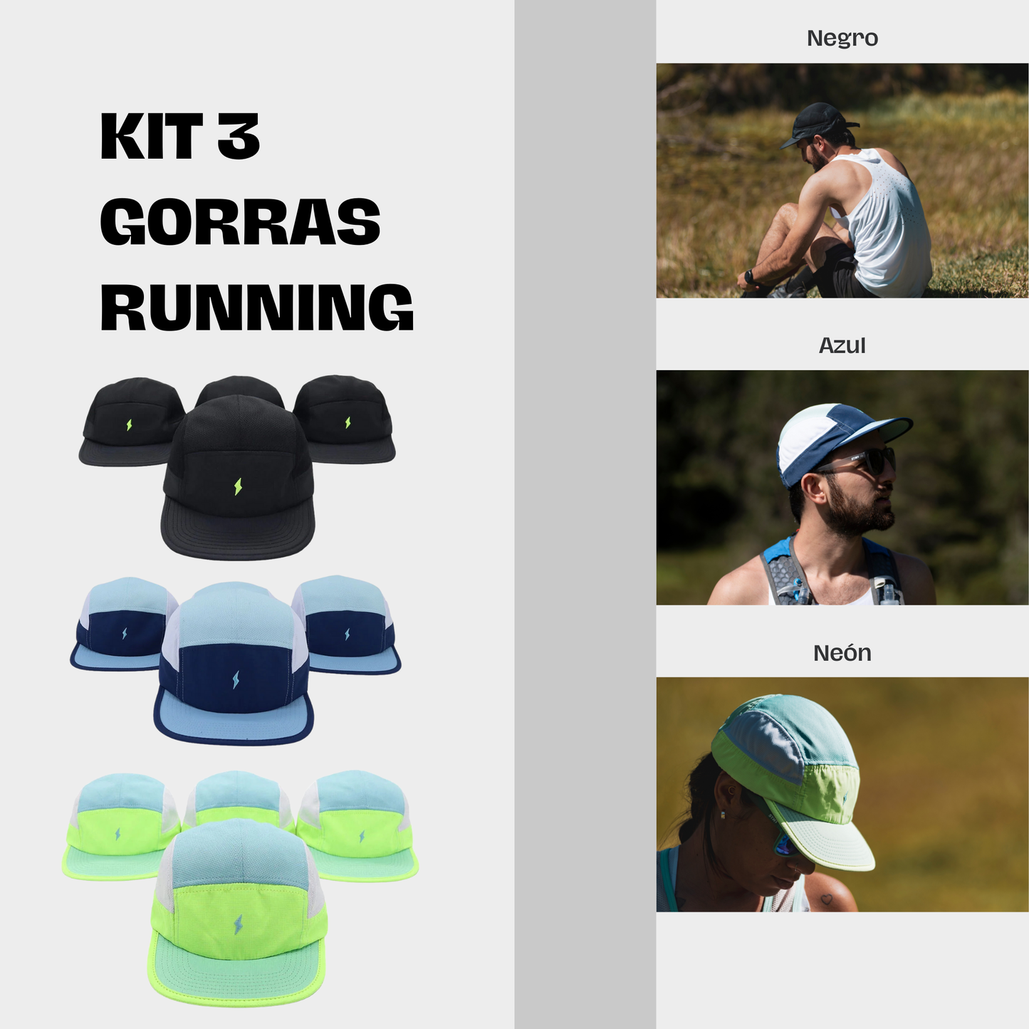 Kit 3 Gorras Running Stamina 2.0 ⚡